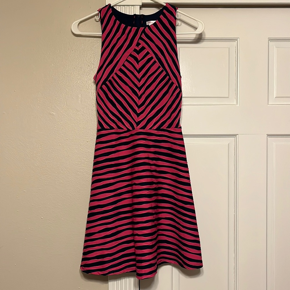Navy blue and pink skater dress